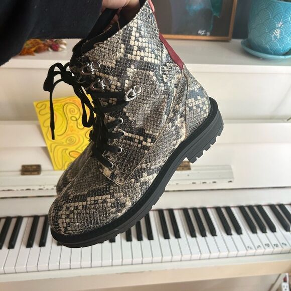 Salt + Umber Sustainable Eco Chic Snakeskin Combat Boots 39/8.5 - Picture 7 of 16